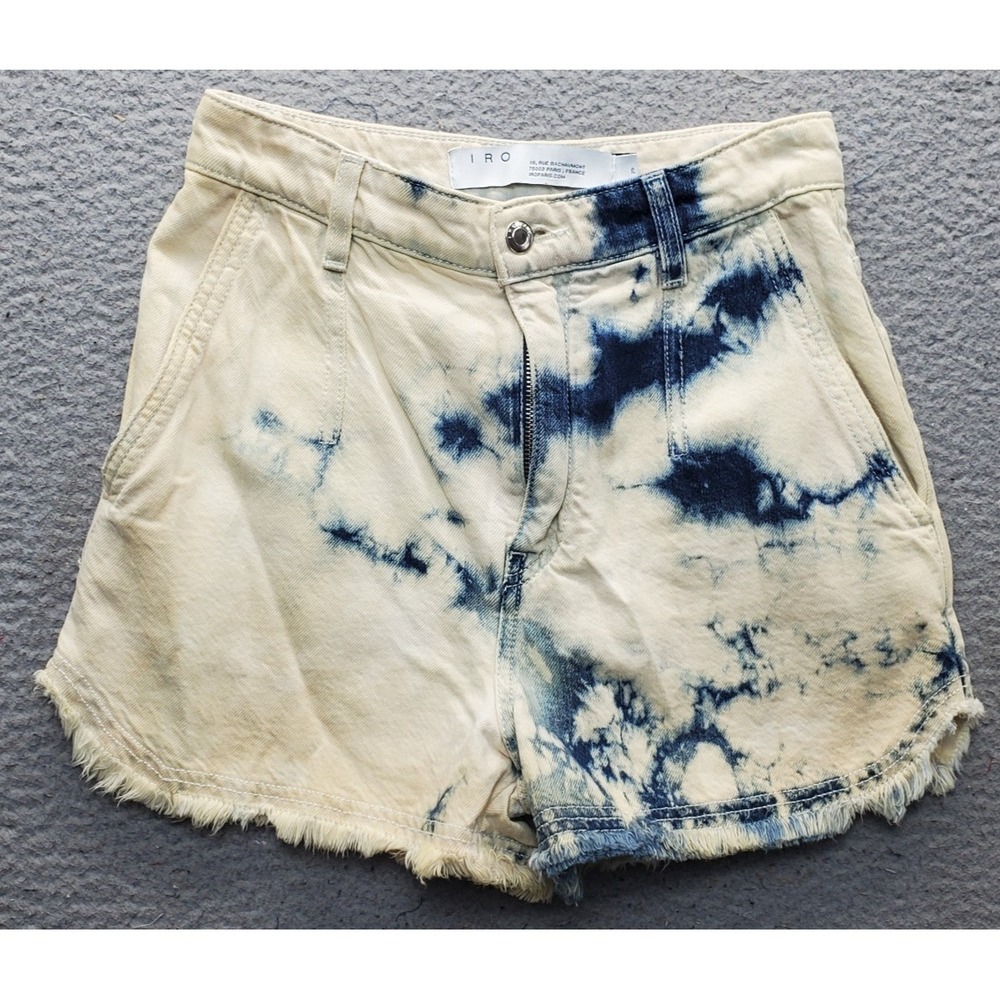 IRO Jean Shorts Womens 25 Multi Denim Tie Dye Frayed Hem High Waisted Y2K